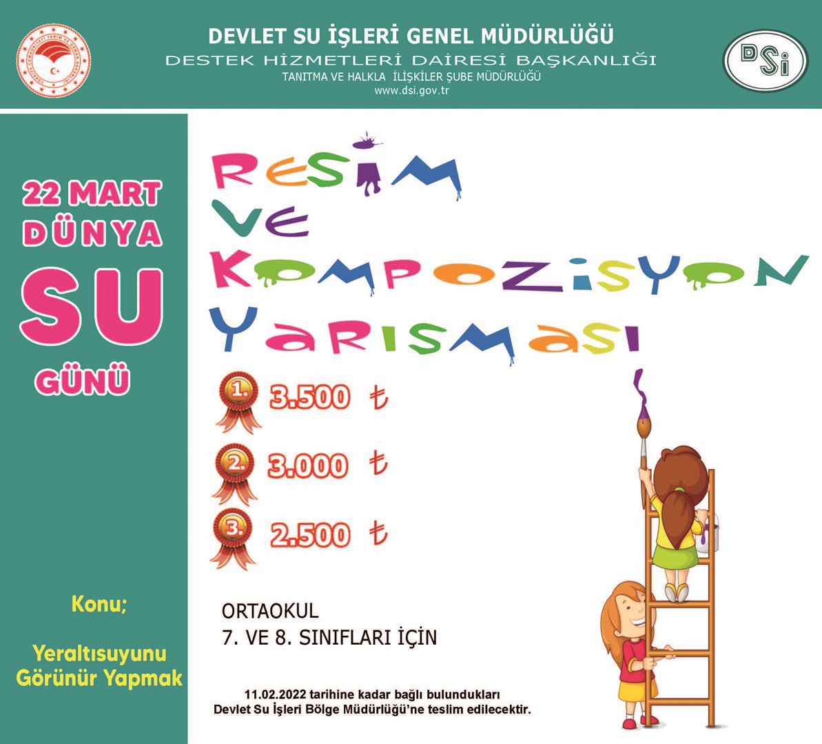 22 MART 2022 DÜNYA SU GÜNÜ KOMPOZİSYON YARIŞMASI VE RESİM YARIŞMASI KATILIM ŞARTLARI