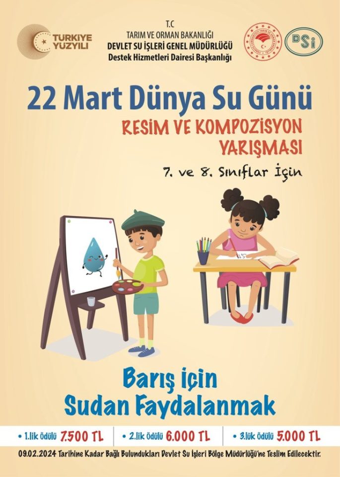 D.S.İ. 22 MART 2024 DÜNYA SU GÜNÜ RESİM YARIŞMASI 2024 YILI KATILIM ŞARTLARI